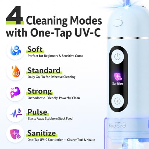 KIWIBIRD C2 Cordless Water Flosser Pink with UV-C Clean, 4 Modes & Nozzles
