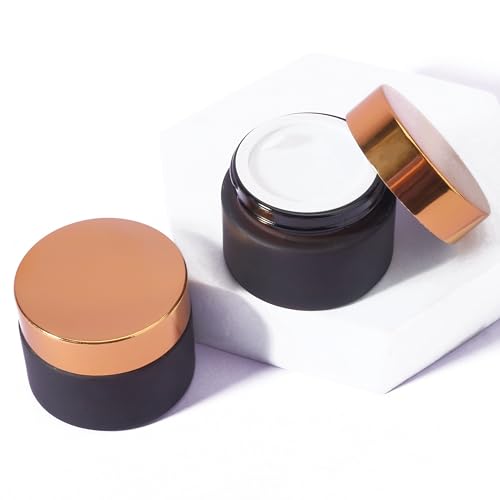 COSIDEA 15 pcs Empty 1oz 30G Frosted Amber glass jar with Gold lid Brown cream jars pot for refill DIY cosmetics ointment