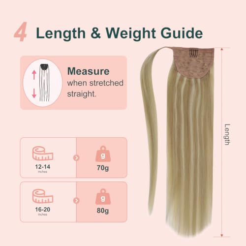 Easyouth Blonde Ponytail Extension 12 Inch Human Hair Golden Highlighted - Variation #16P24