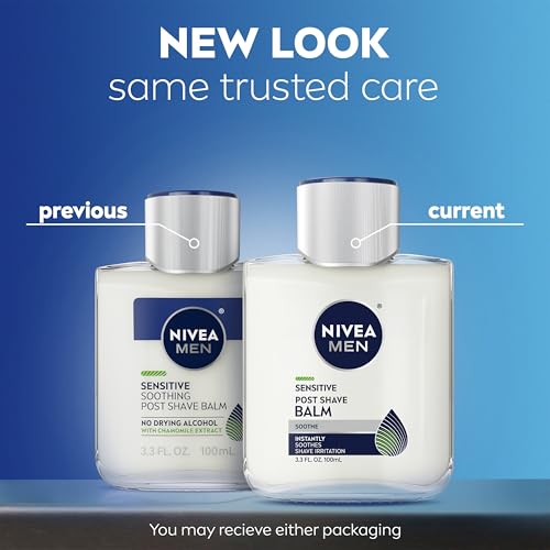 NIVEA MEN Sensitive Post Shave Balm, with VitaminPro Complex, Alcohol Free After Shave Balm for Men, 3.3 Fl Oz Bottle, Pack of 3