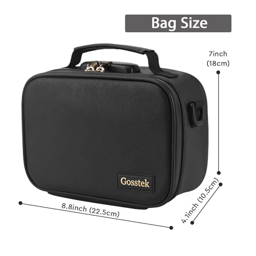 Black PU Leather Travel Organizer Bag with Lock - Medium Portable Storage Case