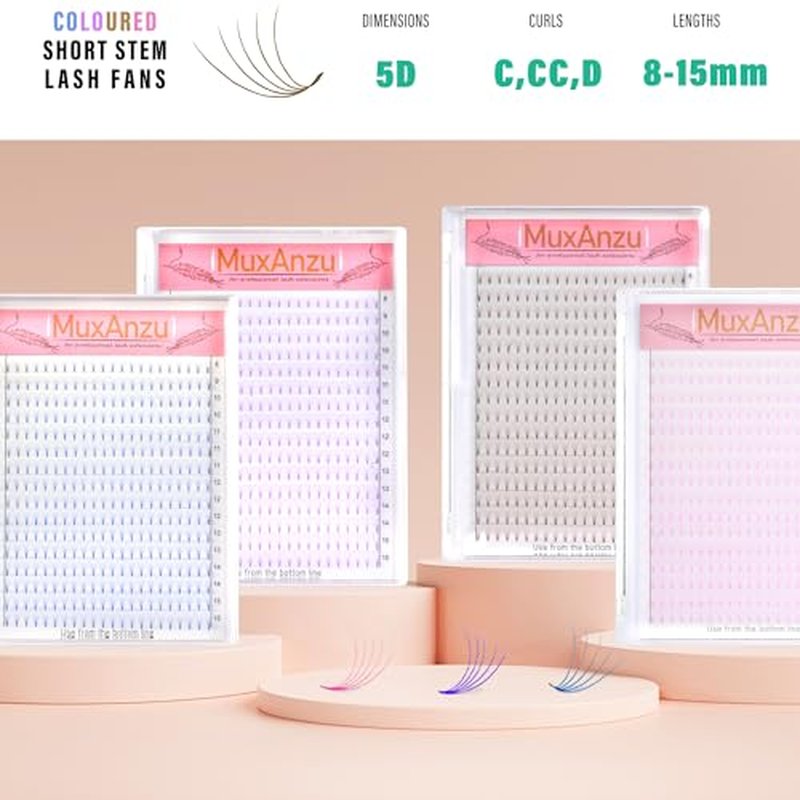 Eyelash Extension Colored Premade Lash Fans Short Stem Volume Lash Extensions Supplier 5D Pink Blue Purple Brown 352 Clusters C/D Curl 0.07/0.10 8-15mm MIX (Purple, 5D 0.07 D 8-15MIXED)