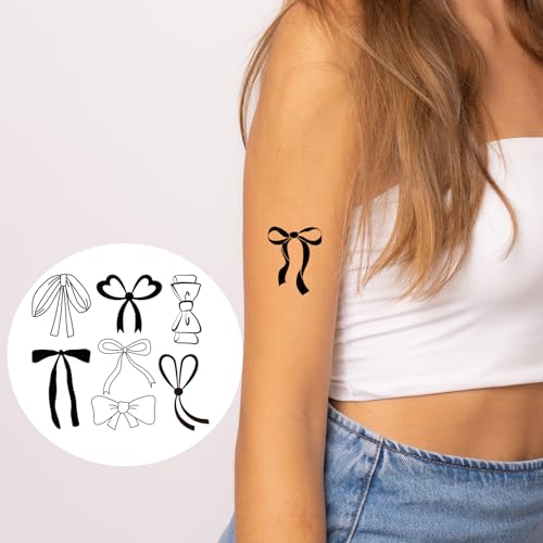 Blulu 120 Pcs Bow Temporary Tattoos Sticker Birthday Party Decoration Cute Core Bow Pre-cut Tattoos Sticker Gift Accessories for Women Bachelorette Wedding Music Festival Classroom School