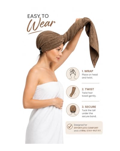 Microfiber Hair Towel Wrap for Women - Natural Taupe, Medium - Quick Dry & Anti-Frizz
