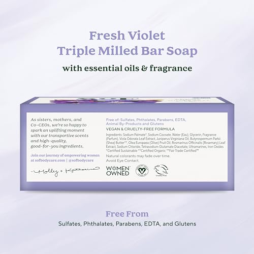 Vegan Coconut & Shea Butter Triple Milled Bar Soap - Fresh Violet Scent, 6 oz, Pack of 6