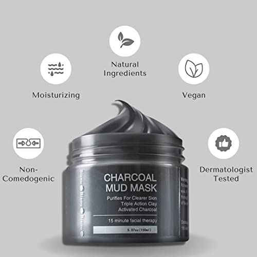 3-Set Charcoal & Dead Sea Mud Face Mask Trio with Applicator - Hypoallergenic, pH Balanced