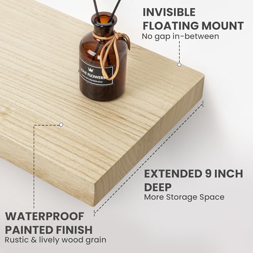 Marsmiles Natural Finish 36-inch Wall Floating Shelves Set of 2, Rustic Wall Storage with Heavy-Duty Brackets