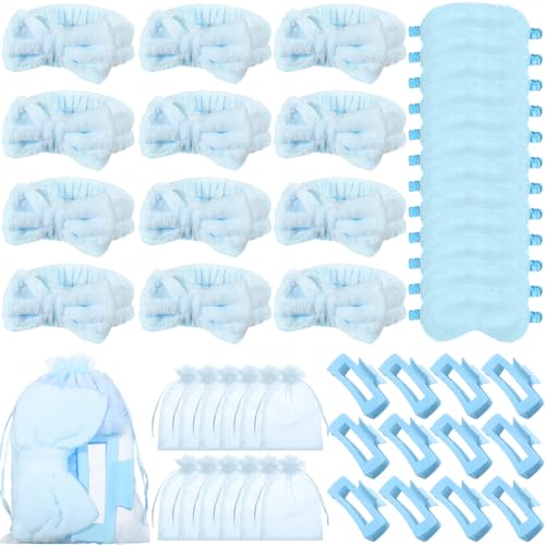 Wavyknot Blue 48-Piece Spa Party Supplies Set with Headbands Eye Masks & Claw Clips