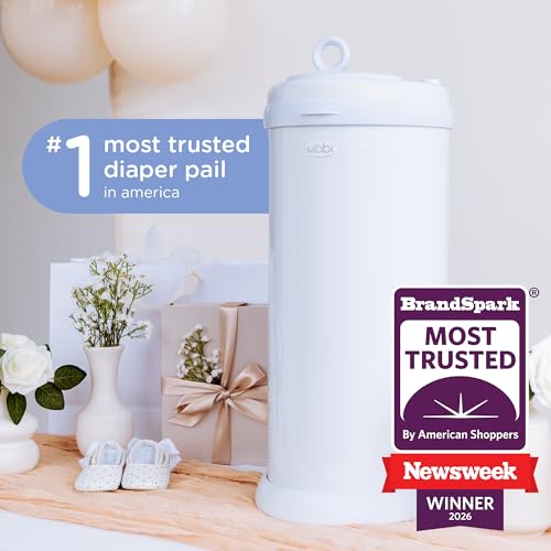 Ubbi Stainless Steel Diaper Pail - No Special Bags, Odor Locking, White