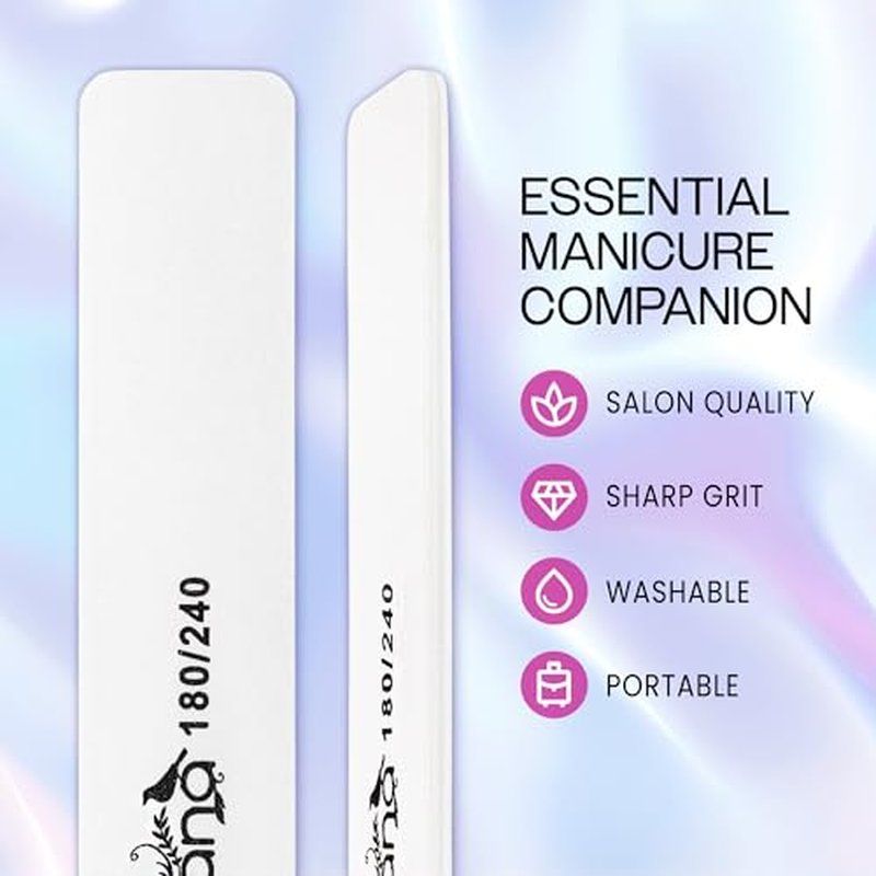 10pcs - PANA Jumbo Double-Sided Emery Nail File for Manicure, Pedicure, Natural, and Acrylic Nails - White (Grit 180/240)