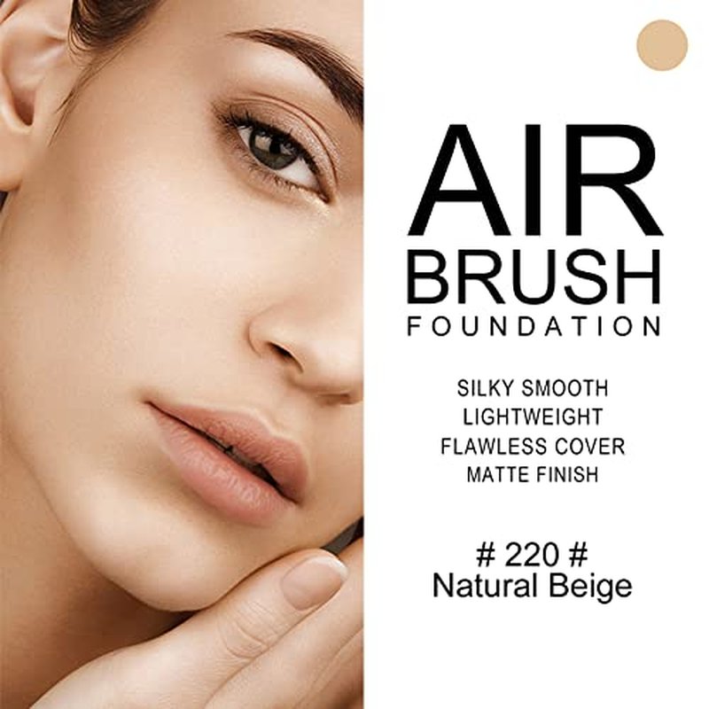KYDA AirBrush Foundation Spray, Silky Foundation Mist Makeup, Flawless Coverage for Smooth Creamy Nude Finish, Breathable Blendable Lasting Formula, Moisturizing Makeup Primer-#220 Natural Beige