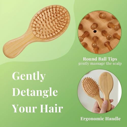 12-Pack Bamboo Travel Hair Brushes for All Hair Types - Eco-Friendly Wooden Mini Brushes, Bridesmaid Gifts