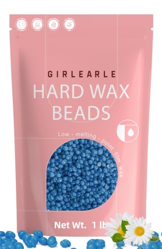 GIRLEARLE Blue Hard Wax Beads for Sensitive Skin, 1lb Wax Refill for Hair Removal, Bikini, Legs, Facial, Full Body, Chamomile Formula