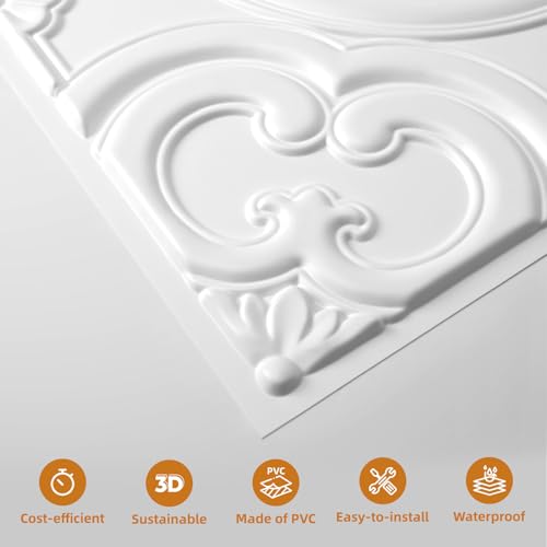 WOWSTAR White PVC Drop Ceiling Tiles 24x24 Inches - Pack of 24