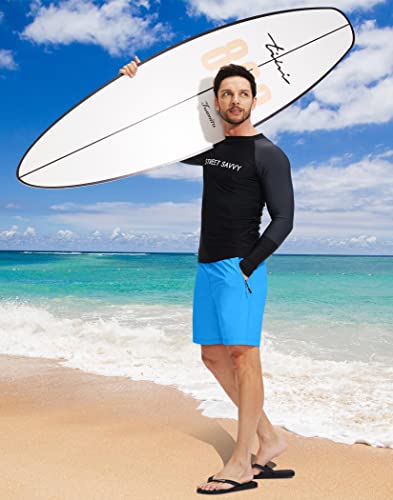Men's 7 Inch Quick Dry Swim Trunks - Large Blue Board Shorts with Pockets