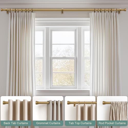 Lootkell 2 Pack Adjustable Warm Gold Curtain Rods - Heavy Duty Brass Window Support 16-150 Inches