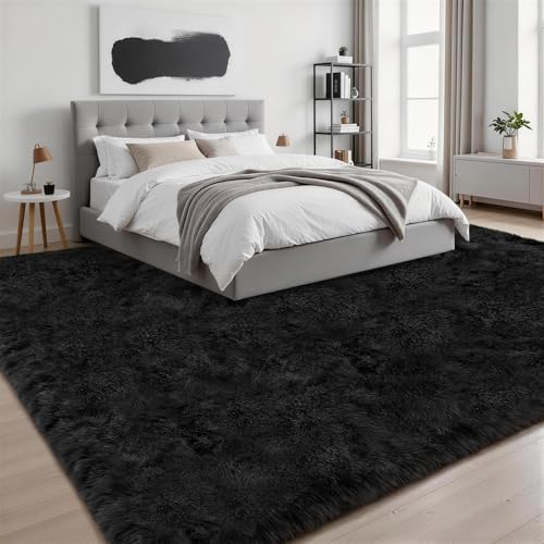 Black 9x12 Area Rug - Fluffy Plush Shag Carpet for Living Room & Bedroom Variation of THIS listing