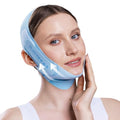 PLANTIFIQUE Chin Strap for Face Contouring - Reusable V Line Ice Silk Fabric Mask - Double Chin Shaping, Adjustable, Breathable Fabric - Jawline Shaper for Women & Men (Blue)