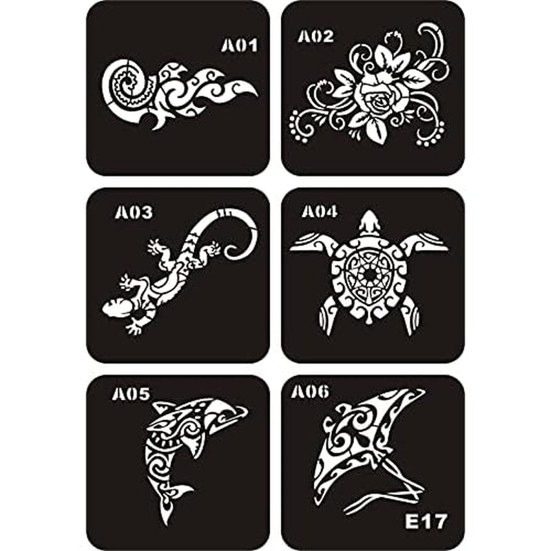 6 Sheets Temporary Tattoo Stencils, 34pcs Animal Tiger Wolf Totem Patterns Henna Tattoo Stencil Kit Temporary Glitter Airbrush Tattoo Stencils Arabian Tattoo Stickers for Face Body Paint Art