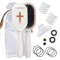 Blessed Anti-Static Hair Brush Set for Women with Boar & Nylon Bristles - Gift with Cross & Accessories - Variation of THIS listing
