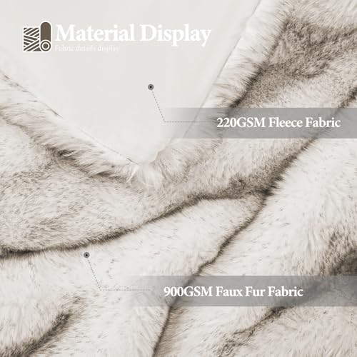 White Twin 1000GSM Faux Fur Throw Blanket - Oversized Cozy Plush Mink for Couch Bed