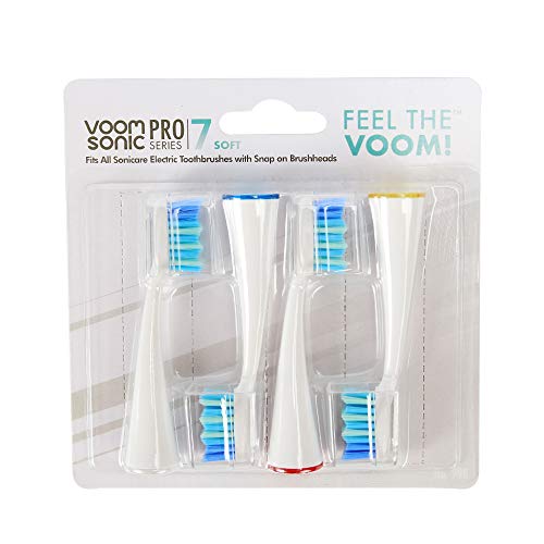 Voom Sonic White Pro 7 Series Replacement Toothbrush Heads - 4 Pack, Soft Bristles, Dentist Approved