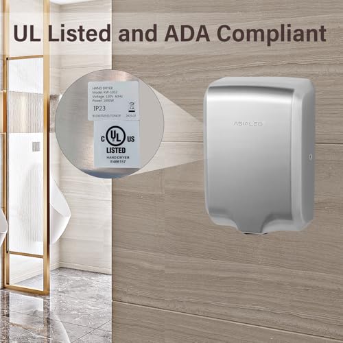 Stainless Steel Hand Dryer for Bathroom Commercial ADA Compliant Hot Cold Air Switchable Wall-Mounted