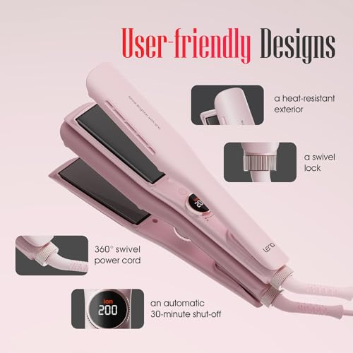LENA 1.6 Inch Pink Wide Titanium Flat Iron with 12 Temp Settings & LED Display