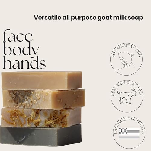 Amallow Goat Milk Soap Bars Variety Pack - Hand Made Organic Dry Skin Relief - 4 x 5 OZ