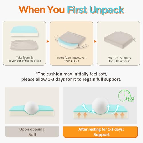 Beige Memory Foam Chair Cushions for Dining Chairs 17x16x2.5 Inches Pack of 4
