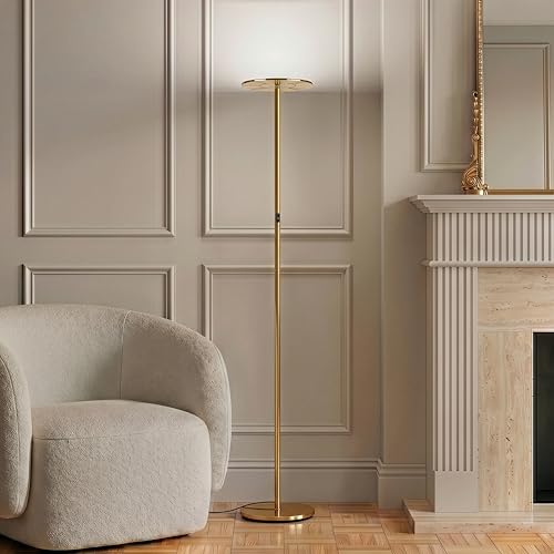 Antique Brass Dimmable LED Floor Lamp with 3 Light Modes - Tall Standing Torch Light for Living Room & Bedroom