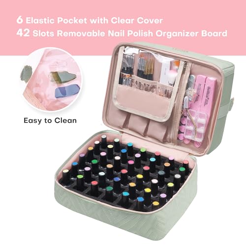 Leudes Nail Bag Organizer Case for 42 Bottles & Gel Lamp - Sage Green