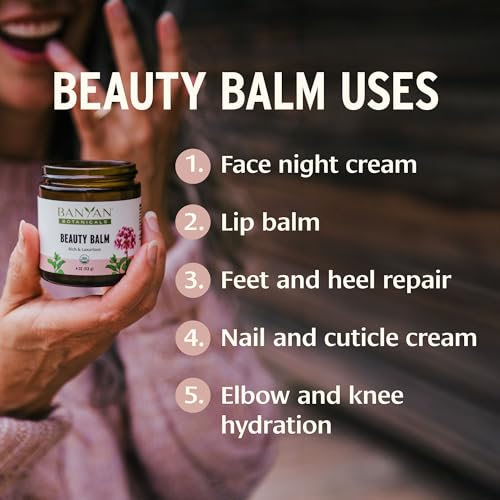 Beauty Balm - Organic Face & Body Moisturizer with Shatavari & Ashwagandha, Night & Hand Care, 4 oz - Vegan & USDA Organic