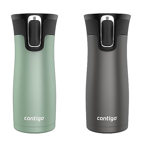 16oz Double Pack Travel Mugs with Leak-Proof Lid - Stainless Steel Insulated, Agave & Sake Metallic