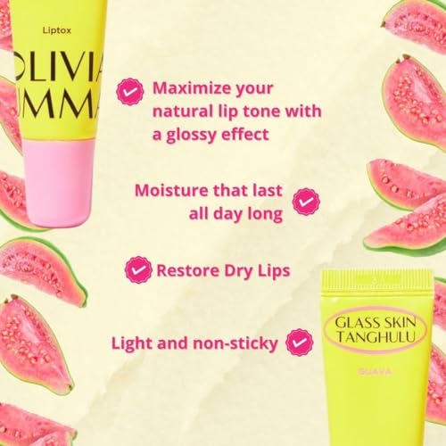 OLIVIAUMMA Guava Glass Skin Tanghulu Liptox - Korean Plumping Lip Balm with Peppermint, Shea Butter & Macadamia Seed Oil to Shine and Restore Dry Lips - Non-Sticky Korean Lip Plumper - 10 ml