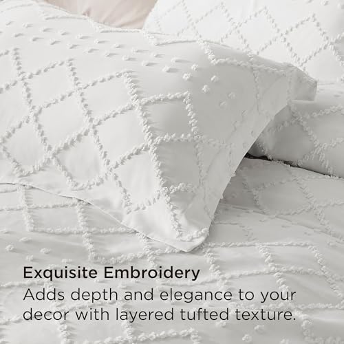 Bedsure White Boho King Duvet Cover with Embroidery - 104x90 Inches