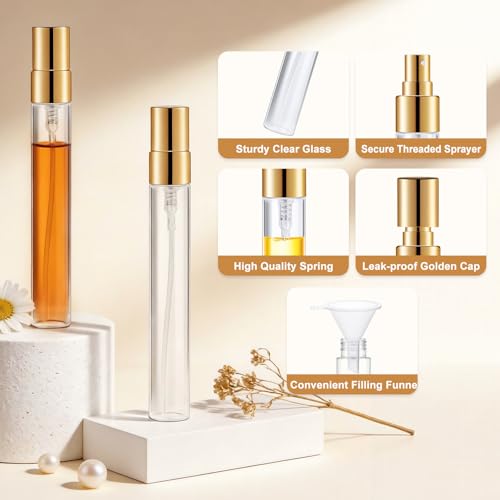 Mini Glass Spray Bottle Set 50 Pcs 10ml Transparent with Golden Cap - Variation of Spray Bottle10ml-50P-Golden