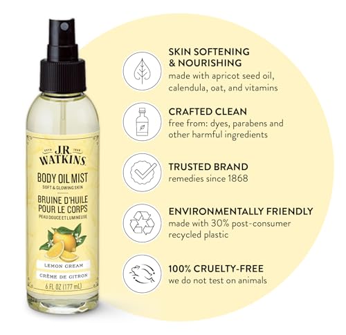 Body Oil Mist with Lemon Cream Scent - Hydrating, Nourishing Moisturizer, 6 Fl Oz, Pack of 2