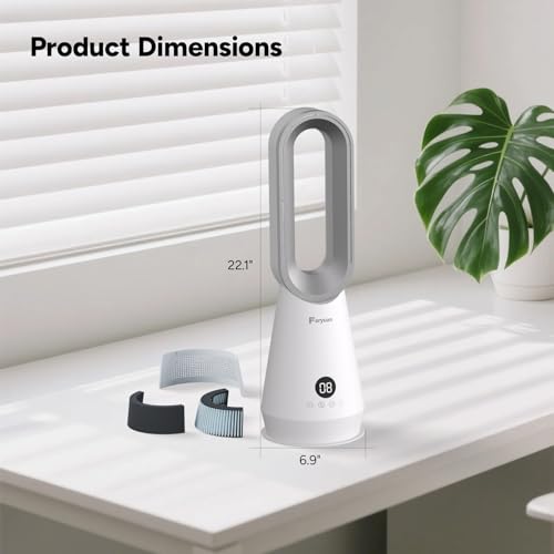 Faryuan 2-in-1 Bladeless Tower Fan with Air Purifier, 8-Speed Oscillating Quiet Fan for Bedroom & Office