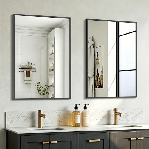 Black Bathroom Mirror Wall Set - 2 Pack 30x20 Inches - Shatterproof & Frameless