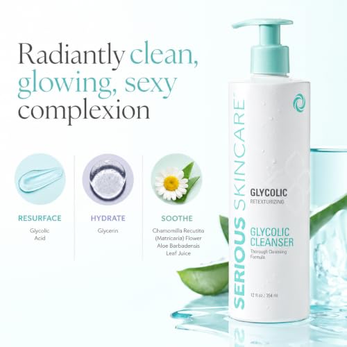 Glycolic Acid Facial Cleanser for Pore Purifying & Skin Exfoliation 12oz & 4oz