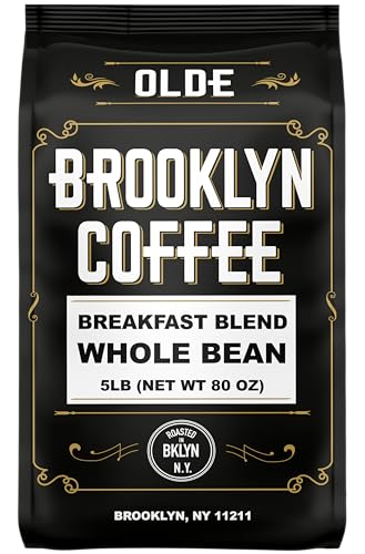 80 Ounce Whole Bean Breakfast Blend Coffee - Light Medium Roast, Fresh NYC Roasted