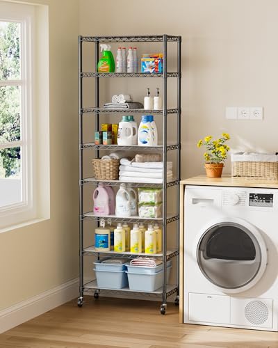 Adjustable 8-Tier Metal Wire Shelving Storage Rack - Black, 12" D x 22" W x 72" H