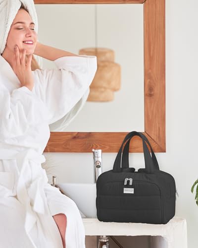 Black Travel Toiletry Bag with Puffer Makeup Organizer & Compartments