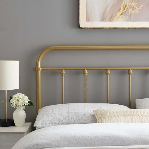 Adjustable Queen Size Metal Headboard - Gold, Modern Farmhouse Style