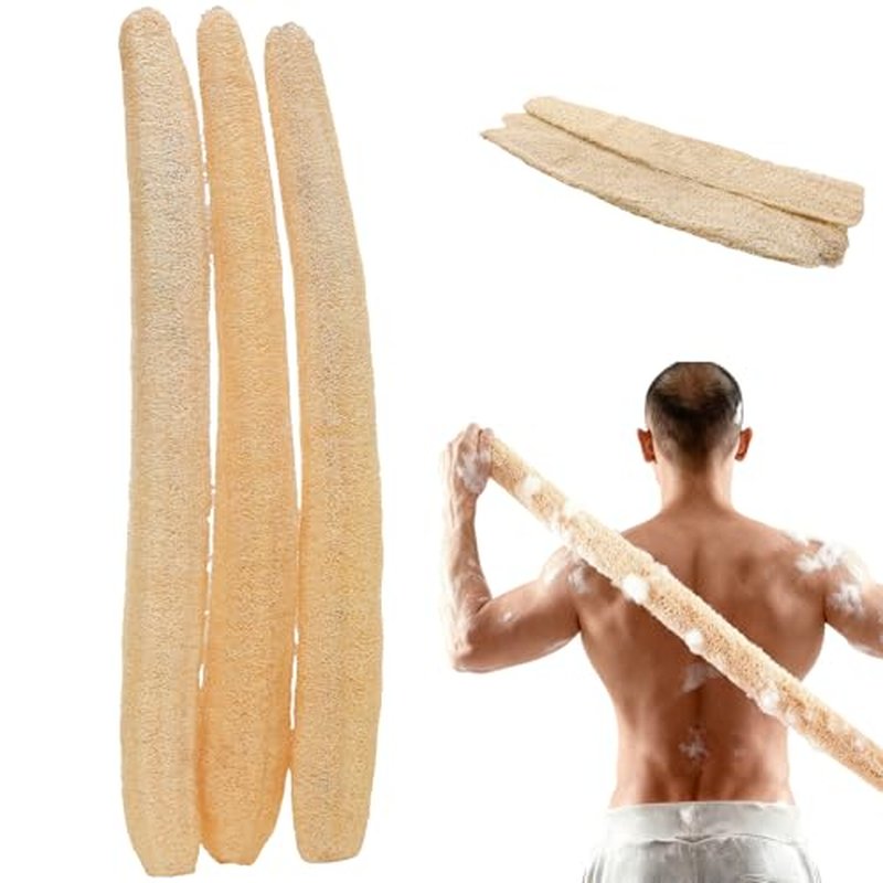 3 PCS 27.6-31.5 inch Large Natural Loofah Sponge Organic Exfoliating Scrubber for Shower Bath Body Dish Cleaning for Men Women