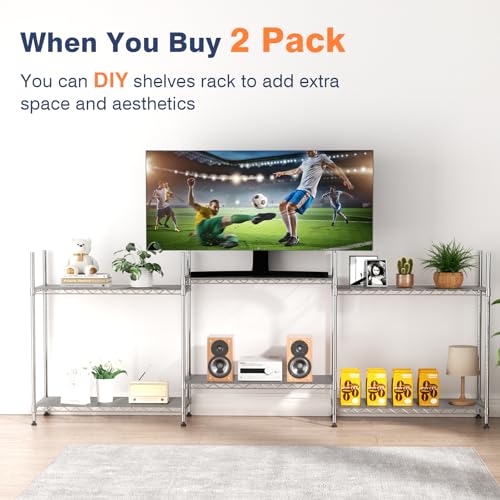 Adjustable 3-Tier Metal Wire Shelving Rack - Chrome Finish, 35.4x17.7x36.5 Inches - Heavy Duty Storage Shelf with Wheels - Variation of THIS listing