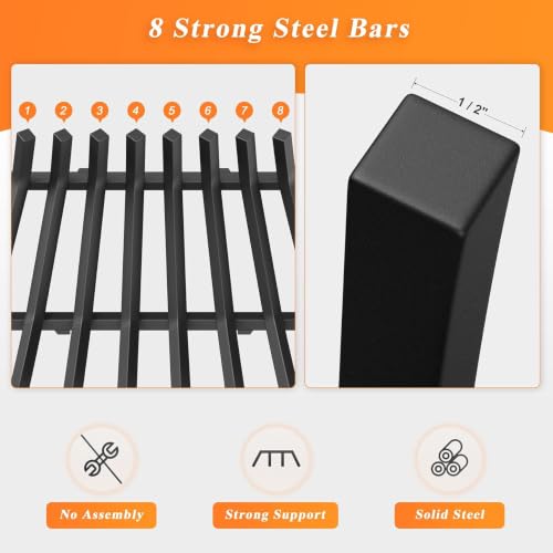 30 Inch Fireplace Grate with 8 Support Legs & Fire Tongs Poker - Square Variation