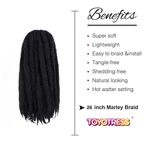 Marley Hair Crochet Braids 26 Inch - Natural Black, 6 Packs, Afro Kinky Curly Synthetic Extensions, Includes Crochet Needle - Variation of 26 Inch (Pack of 6) / 1B