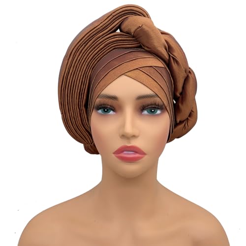 African Turban Cap Braids Headwrap - One Size Coffee NJYFG
